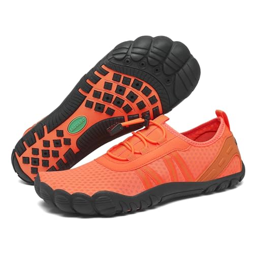 SAGUARO Badeschuhe Wasserschuhe Barfuss Schuhe Damen Herren Barfußschuhe Schnelltrocknende Schwimmschuhe rutschfeste Strandschuhe Aquaschuhe mit Dicker Sohle Orange Gr.40
