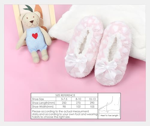 Image of DICUIRD Womens Cozy&Warm Soft Sole Slipper Socks with Grippers-Girls Teddy Fleece Indoor Slipper with Non-skid Bottoms
