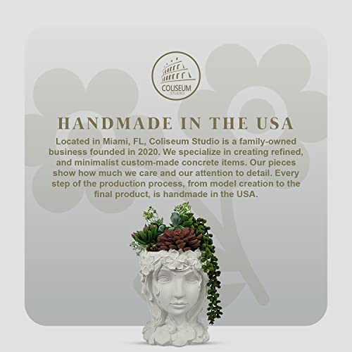 Coliseum Studio Inc Flower Girl Head Planter - Flower Pot - Indoor Outdoor Decorative - Concrete Planter With Drainage - For Succulents And Cacti - Handmade In The Usa (White) #TOP6