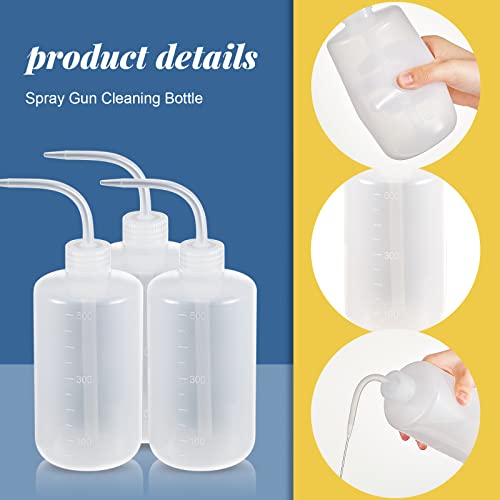 Image of Roshtia 24 Pieces Spray Gun Cleaning Kit 3 Pcs Bottle and 21 Pcs Spray Paint Gun Cleaning Brushes 500ml Plastic Squeeze Wash Bottle Tube Bottle Brushes Paint Gun Cleaning Kit