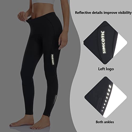Simcotic Women's Cycling Pants Fleece 4D Padded Cycling Tights Bike Pants Long Bicycle Leggings Winter With Pockets Black L #TOP3