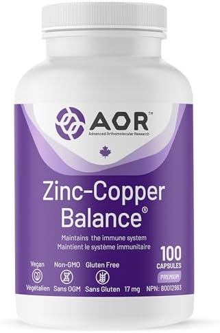 AOR - Zinc-Copper Balance 100 Capsules 100-Day Supply - A Balanced Ratio of Two Key Minerals for General Wellness - Zinc Citrate and Copper Supplements - Ideal for Men