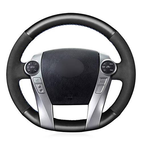 MEWANT Hand-Stitch Genuine Leather and Suede Car Steering Wheel Cover for Toyota Prius 30(XW30) 2009-2015 / Prius C(US) 2012-2017 / Prius V(US) 2012-2017 / Aqua 2014-2015