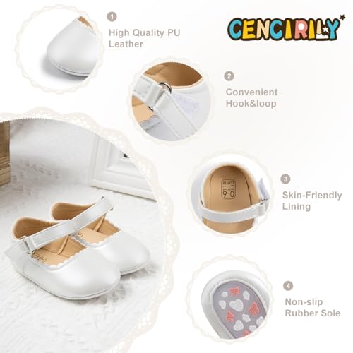 CENCIRILY Infant Baby Girls Mary Jane Flats Non Slip Soft Sole Prewalker Princess Wedding Dress Shoes4