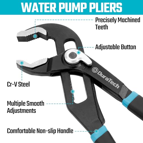 DURATECH Groef Slip Joint Set, Waterpomp Tangset, V-Jaw Tong en Quick Release Sanitair Tangen, 8 ", 10", 12", CR-V Staal, Georganiseerd in Pouch - Afbeelding 3