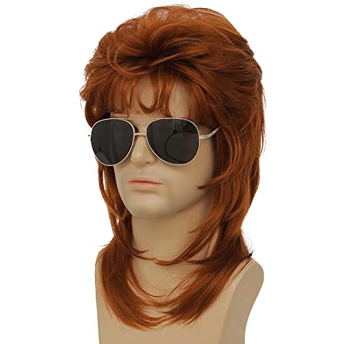 Image of Swiking Orange Mullet Wig for Men Retro 70s 80s Disco Rocker Curly Punk Party Halloween Cosplay Costume Full Wigs (Orange)