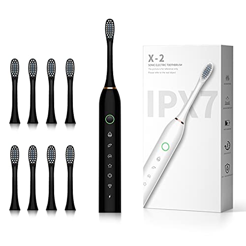 Sonic Electric Toothbrush,USB Rechargeable Toothbrush with 2 Minute Built-in Timer,42000vpm 6 Modes 8 Brush Heads (Black)