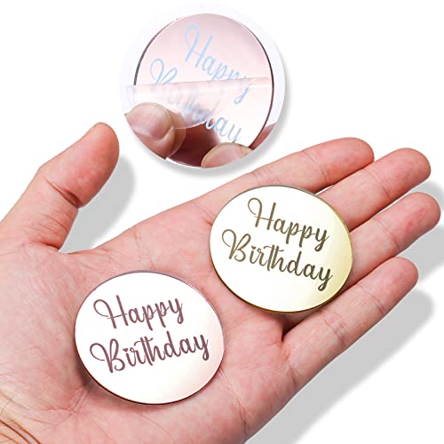 Aiex 33Pcs Acrylic Happy Birthday Topper, Acrylic Happy Birthday Disc Mirror Acrylic Cupcake Toppers Mini Acrylic Cupcake Toppers Custom Cake Topper Name (Gold, Silver And Rose Gold, Round) #TOP2