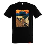 camisetas originales mujer manga larga T-shirt ispirata al famoso dipinto L’urlo di Edvard Munch parodiato dal Cookie Monster e Omino di Pan di Zenrero.