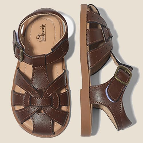 Girl's Princess Closed-toe Sandal Gladitor Fishman Strappy Sling Back T-strap Hook&Loop Summer Shoes 5