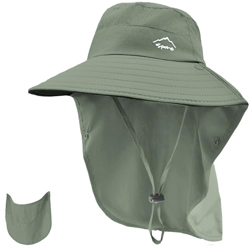 Image of Rosoz Sun Hat for Men Women with Neck Flap,Wide Brim UPF50+ Fishing Hat with Detachable Face Cover Outdoor Sun Protection Hat