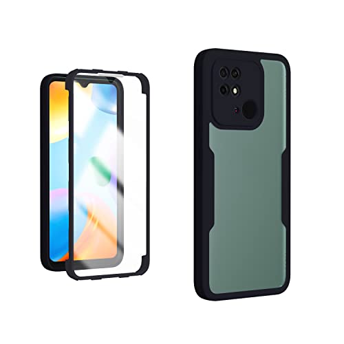 Cover per Xiaomi Redmi 10C Trasparente 360 Gradi Custodia con Pellicola Protettiva Integrata Rugged Case Bumper + PC Retro rigido silicone tpu nero