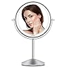 Auxmir Cosmetic mirror with LED lighting, with 3 adjustable light colours, table mirror with 1/10x magnification, double-sided and 360° rotatable, battery-operated, for shaving make-up and facial care
