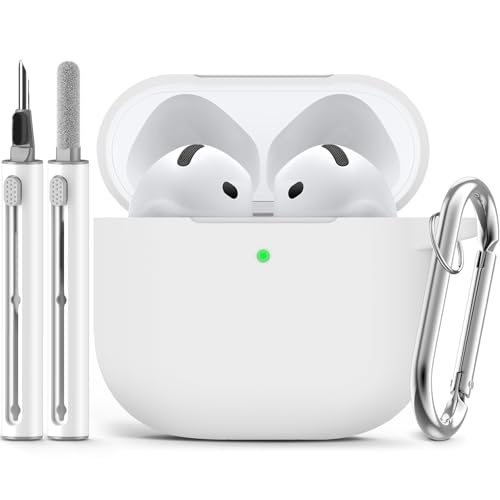 Image of Ljusmicker for AirPods 4 Case 2024 with Cleaner Kit,White | Soft Silicone Protective Cover for Apple AirPods 4th Generation Case with Keychain for Women Men,Shockproof