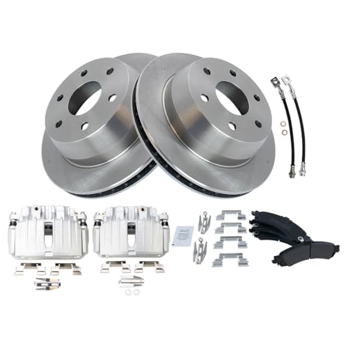 Image of TRQ Rear Brake Pad and Rotor Set Semi Metallic Rotors Calipers Compatible with 2005-2006 Cadillac Escalade 2002 GMC Yukon