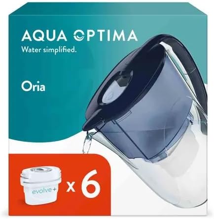 Oria Water Filter Jug & 6 Evolve+ Filter Cartridge 2.8L Blue - Fridge & Dishwasher Friendly, Easy Fill - Reduces Limescale, Chlorine & Other Impurities - By LAICA (Packaging May Vary)