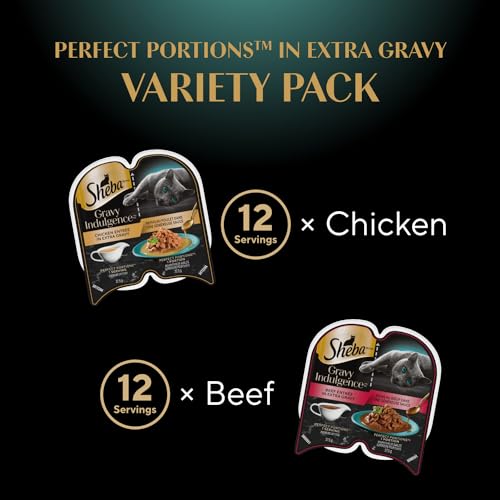 Sheba Gravy Indulgence Perfect Portions Adult Wet Cat Food Chicken & Beef Entrée in Extra Gravy Variety Pack, (12) 75g Trays image 5