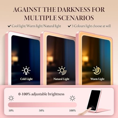 Image of LED Travel Mirror with Light, Rechargeable Folding Mirror with Touch Sensor Ring Light, 3 Light Modes, USB Cable Included