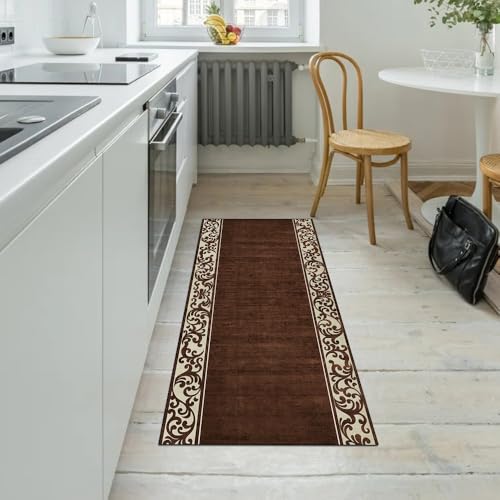 Alfombra de pasillo marrón de 60 x 220 cm lavable para hogar 5