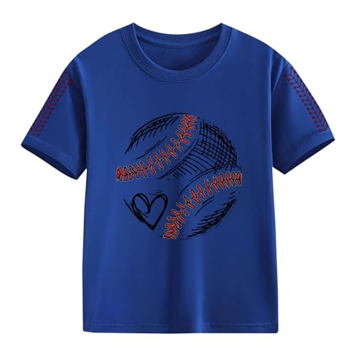 Vintage Baseball Print T-Shirt for Girls Boys Short Sleeve Game Day Athletic Tops Graphic Tees Kids Crewneck T-Shirt