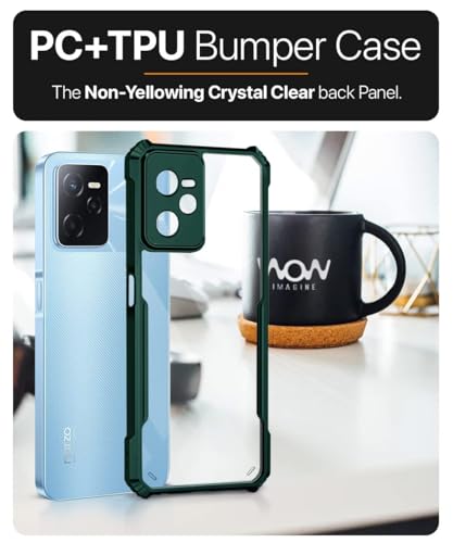 Image of WOW IMAGINE Shock Proof Clear Protective Back Case for Realme Narzo 50A Prime | Realme C35 - AirEDGE Technology | 360 Degree Camera Protection | Transparent Hybrid Back Case Mobile Cover - Green