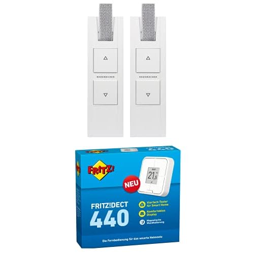 RADEMACHER RolloTron DECT Gurtwickler Set mit AVM FRITZ DECT 440 Taster. Smart Home Rolladensteuerung für Ihre FRITZBox für 2 Rolläden. Mit App und Fenrzugriff.