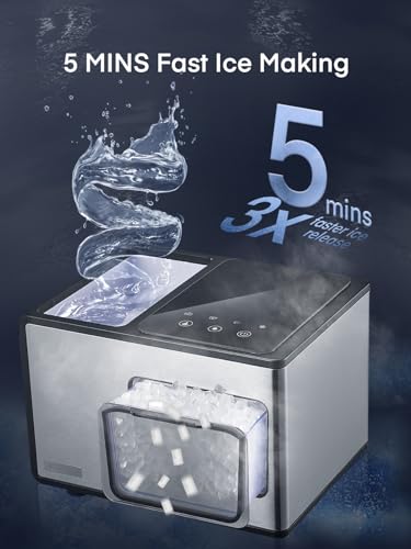 Nugget Ice Maker Countertop, 45lbs/24H, Pebble Ice Maker with Soft Chewable Ice, Self Cleaning Sonic Ice Machine, Stainless Steel, Touch Screen, Compact Design for Home Office Party - Silver