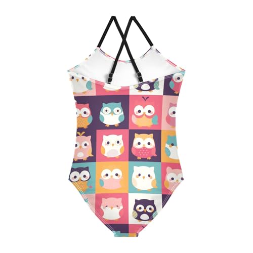 KLL Cute Owl Animal Cartoon Girls 1 Piecing Bathing Suit Summer Swimming Suits with Adjustable Straps Cute2