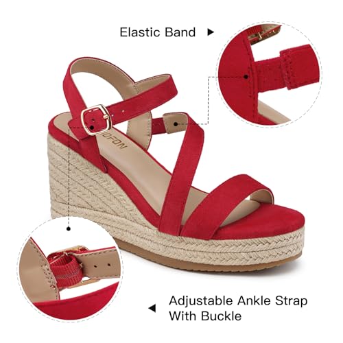 Image of TEMOFON Wedge Sandals for Women Platform: Espadrille Ankle Strap Buckle Wedge - Comfortable Dressy Summer Womens Sandals
