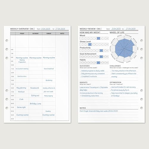 KOMPASS® Weekly Planner | A5 Planner Inserts | 30 Sheets for Weekly Planning, Goal Setting & Reflection | Weekly Calendar, Task Prioritization, Eisenhower Matrix | Bullet Journal & Productivity Sheets