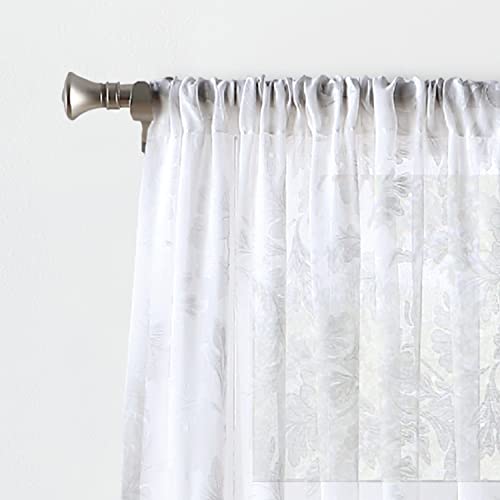 Martha Stewart Aster Acanthus Semi-Sheer Rod Pocket Window Curtain Panel Pair, 95", White #TOP5