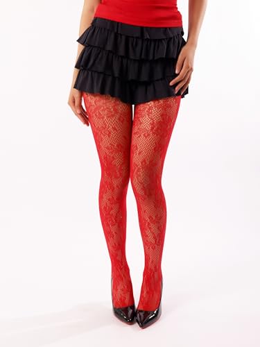 Image of Sacina Red Lace Tight, Red Pantyhose for Women, Sheer Fishnet, Flower Stocking, Gothic Accessories