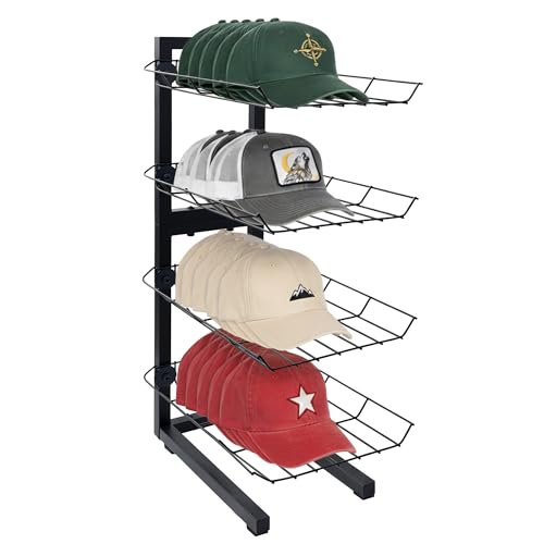 koretech Hat Display 4 Tier, Hat Rack Stand, Metal Hat Stands for Multiple Hats, Commercial Retail Hats Display, Black