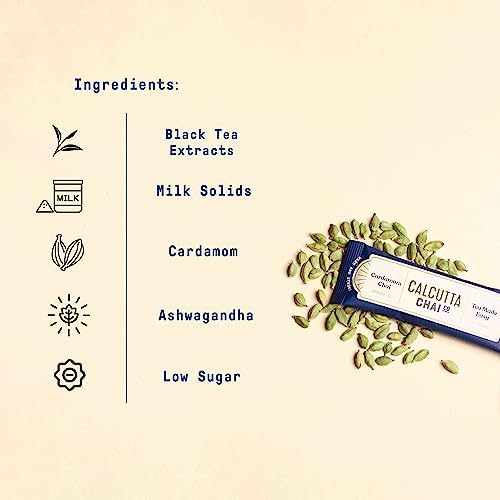 Image of Calcutta Chai Co - Cardamom Chai | Instant Tea Premix | 30 Sachets | 420g - Pack of 2 | Made with Assam Tea | Added Natural Spices | Low Sugar