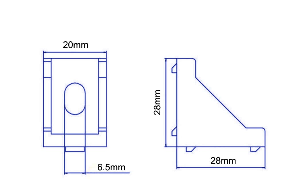 Yeebyee Right Angle Corner Bracket Gusset 2 Hole with M5 Screws and T-Nuts,28mm x 28mm for 6mm Slot 2020 Series Aluminum Extrusion Profile - Image 2