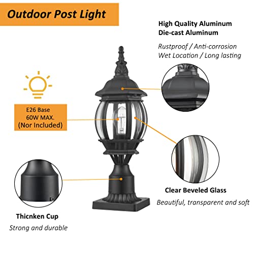 Holkirt Outdoor Post Light,Vintage Lamp Post Light Fixture,Waterproof Exterior Post Lantern With Pier Mount Base For Pathway Garden Post Pole Mount,Matte Black #TOP3