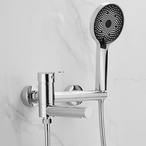Robinet de baignoire mural mitigeur laiton avec douchette pour douche - 2