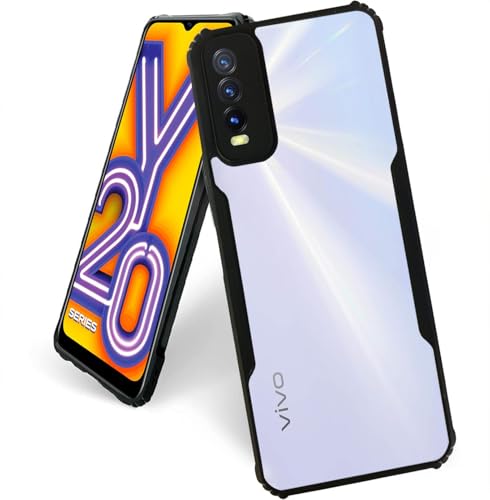 Image of AIBEX Crystal Clear Back Cover Case for Vivo Y20 | 360 Degree Protection | Shock Proof Design | Transparent Back Cover Case (PC & TPU, Black Bumper)