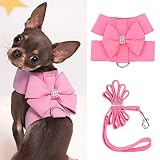 Balacoo Bling hundegeschirr und Leine Set-Strass hundegeschirr Bogen mädchen weiches Wildleder für Haustier welpen Hund Katze Weste Kragen Leine einstellbar/kein Zug Chihuahua Yorkie Geschirr pink-s