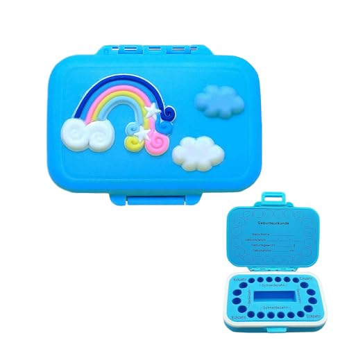 Neulexus Boîte à dents arc-en-ciel pour enfants - En plastique - Pour fille et garçon - Cadeau d'anniversaire et de Noël - Bleu