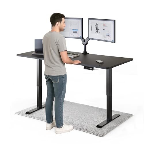 DESKSPACE PRO höhenverstellbarer Schreibtisch elektrisch (160x80cm) - Büro Tisch mit Kollisionsschutz, Memory-Funktion und USB-Anschluss, Stehpult (Gestell Schwarz, Tischplatte Schwarz)