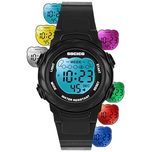 Image of SOCICO Kids Digital Watch 50M Waterproof & 7 Color Lights for Boys Girls