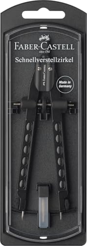 FABER CASTELL 174320   Compás de ajuste rápido Factory black, compás escolar, incluye piezas de repuesto y minas, diseño exclusivo