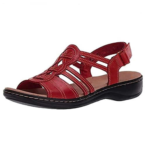 RLEHJN Orthopedic Sandals Women Comfortable Open Toe Walking Sandals Breathable Easy Fasten Wedge Sports Roman Sandal Faux Leather Slingback Summer Outdoor Beach Shoes for Hiking Trekking Size 3-7.5