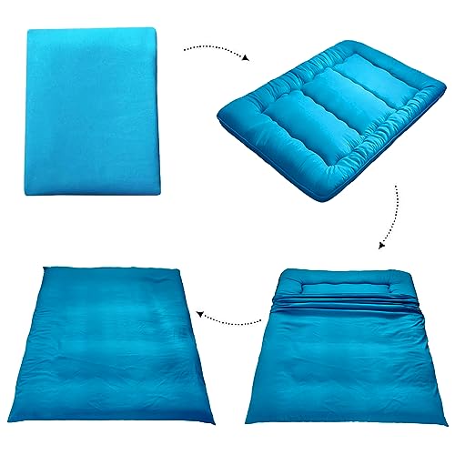 Image of MAXYOYO Japanese Floor Mattress Futon Mattress, Thicken Tatami Mat Sleeping Pad Foldable Roll Up Mattress Boys Girls Dormitory Mattress Pad Kids Floor Lounger Couches and Sofas, Turquoise, Twin Size
