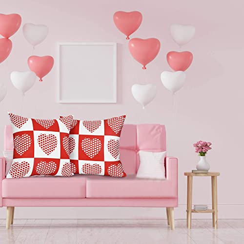 Fascidorm 2 Pack Valentine's Day Throw Pillow Covers, Checkered Heart Valentine's Day Gift Pillowcase, Waterproof Home Decoration Cushion Covers Pillowcase, 18 X 18 Inches #TOP2