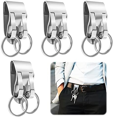 Double Ring Key Belt Holder 4 Pcs Stainless Steel Belt Clip Belt Key Chain Holder Security Removable Belt Keychain Clip
