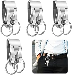 Double Ring Key Belt Holder 4 Pcs Stainless Steel Belt Clip Belt Key Chain Holder Security Removable Belt Keychain Clip
