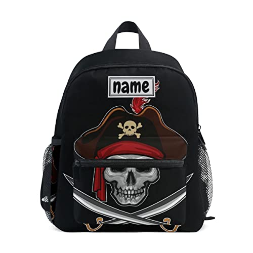 Custom Kid's Name Backpack Pirates Skull Toddler Backpack Personalized Name Preschool Bookbag for Boys Girls