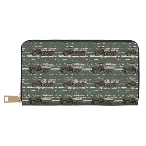 Camouflage Truck Print Wallet Women Men, Long PU Leather Wallets for Women, Cute Womens Travel Wallet Purse Pouch with Zipper Pocket